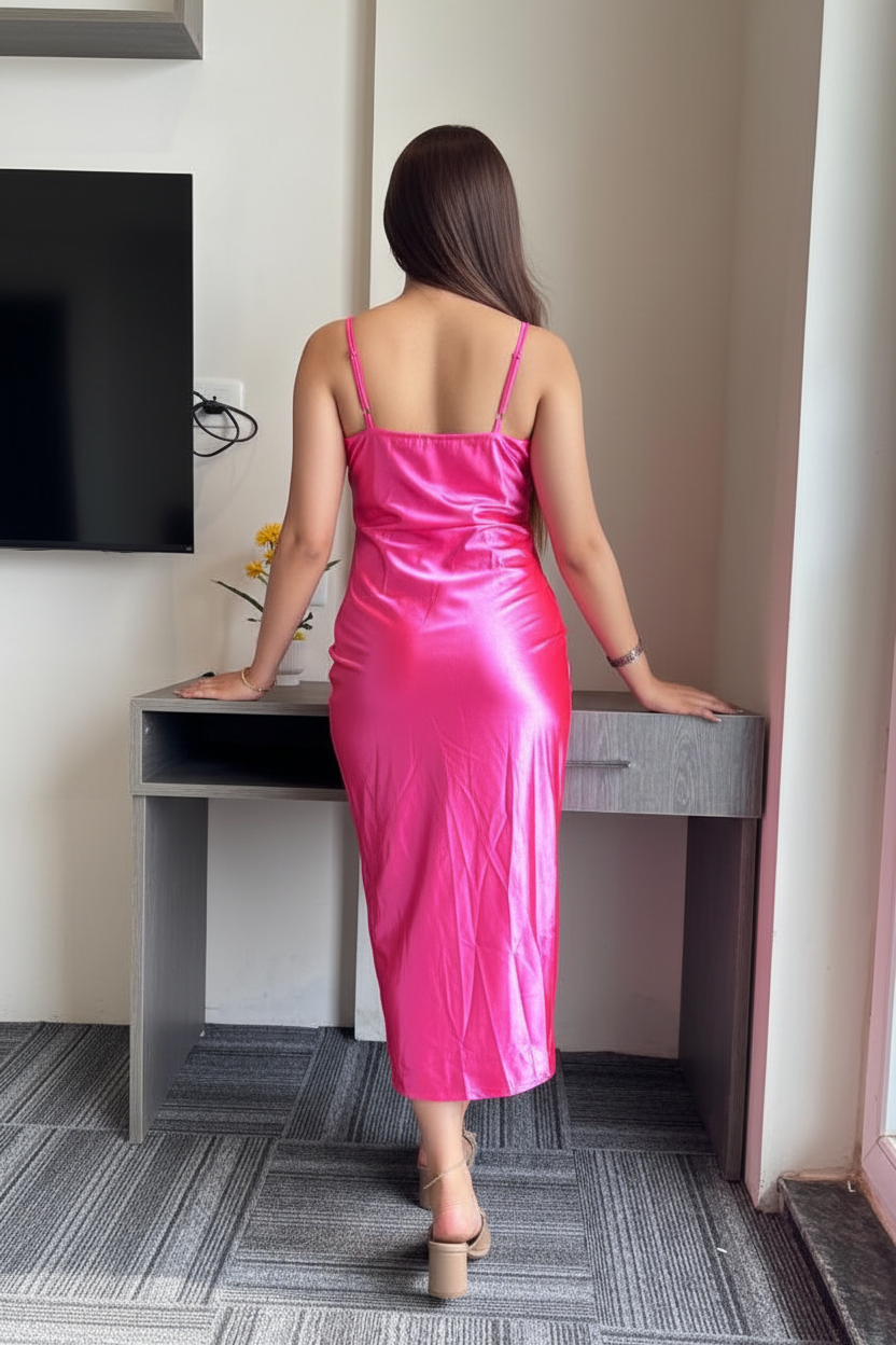 FUCHSIA RADIANCE SATIN MIDI