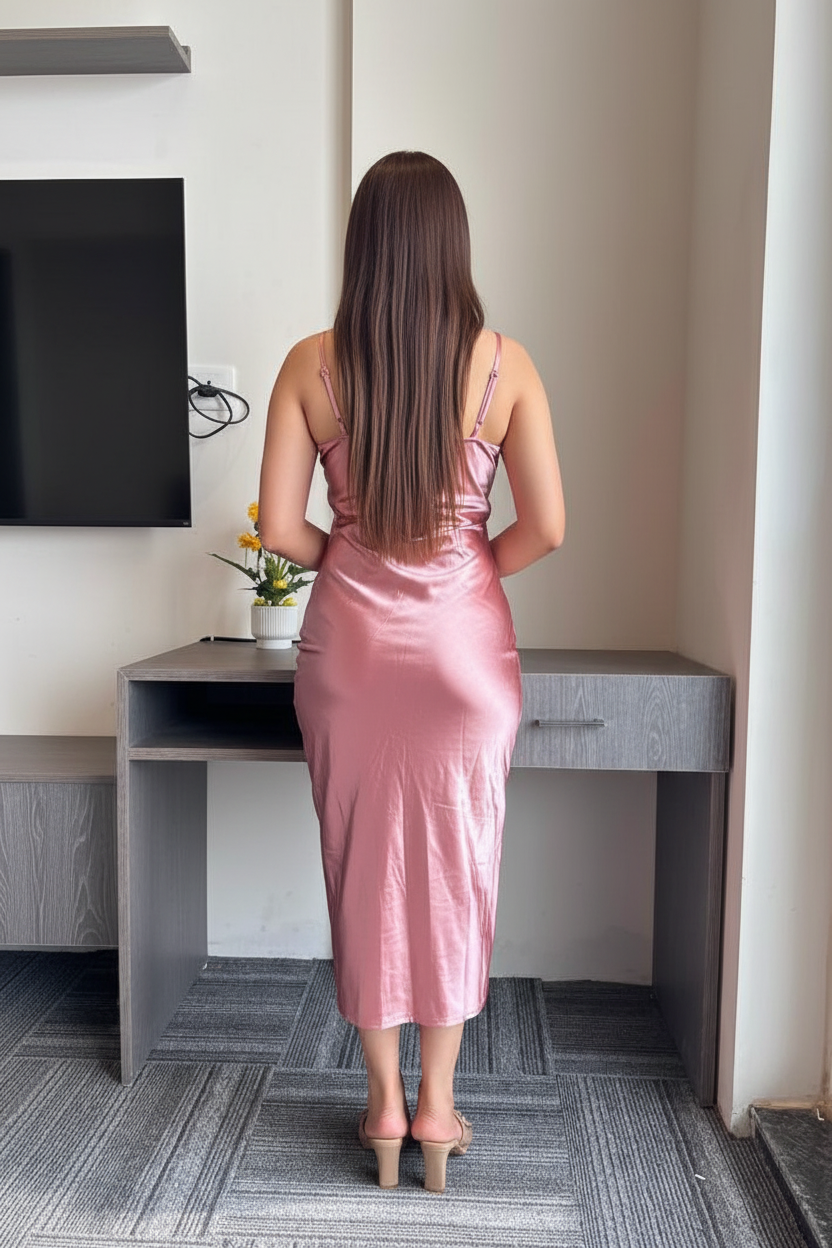 ROSEWOOD SATIN WRAP MIDI