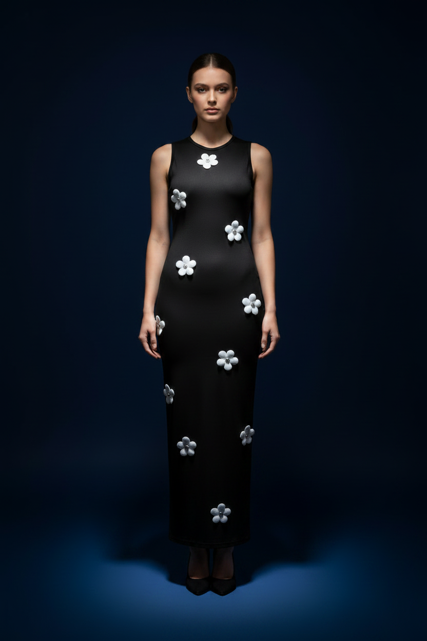 FLORAL EMBRACE BLACK DRESS