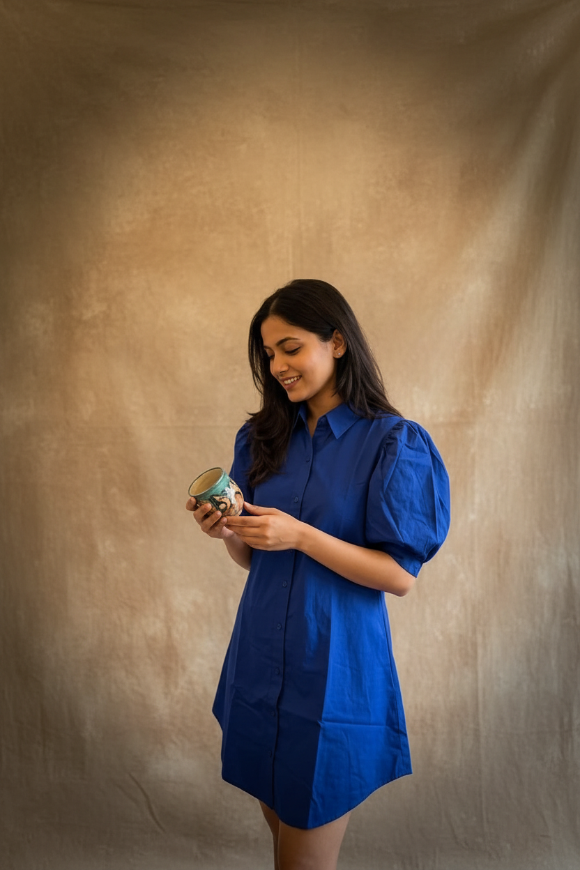 THE “COBALT ARTISAN” SHIRT DRESS